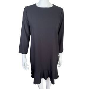 0039 Italy Black Flounce Hem Shift Dress Small Classic Minimal LBD Timeless Chic